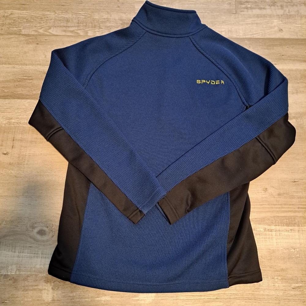 Spyder Men's Blue Black Polyester 1/4 Zip Pullover Mock Neck Sweater Size Medium - Picture 2 of 11